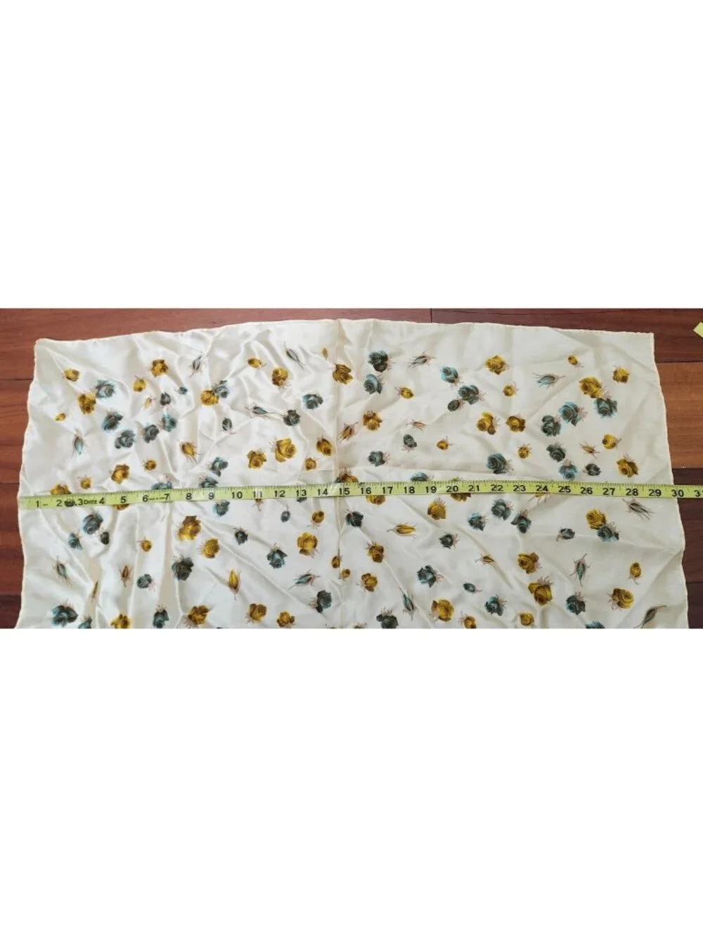 Vintage Floral Silk Scarf Square Cream Blue Yellow Rose Print Neck Hair Head 30'